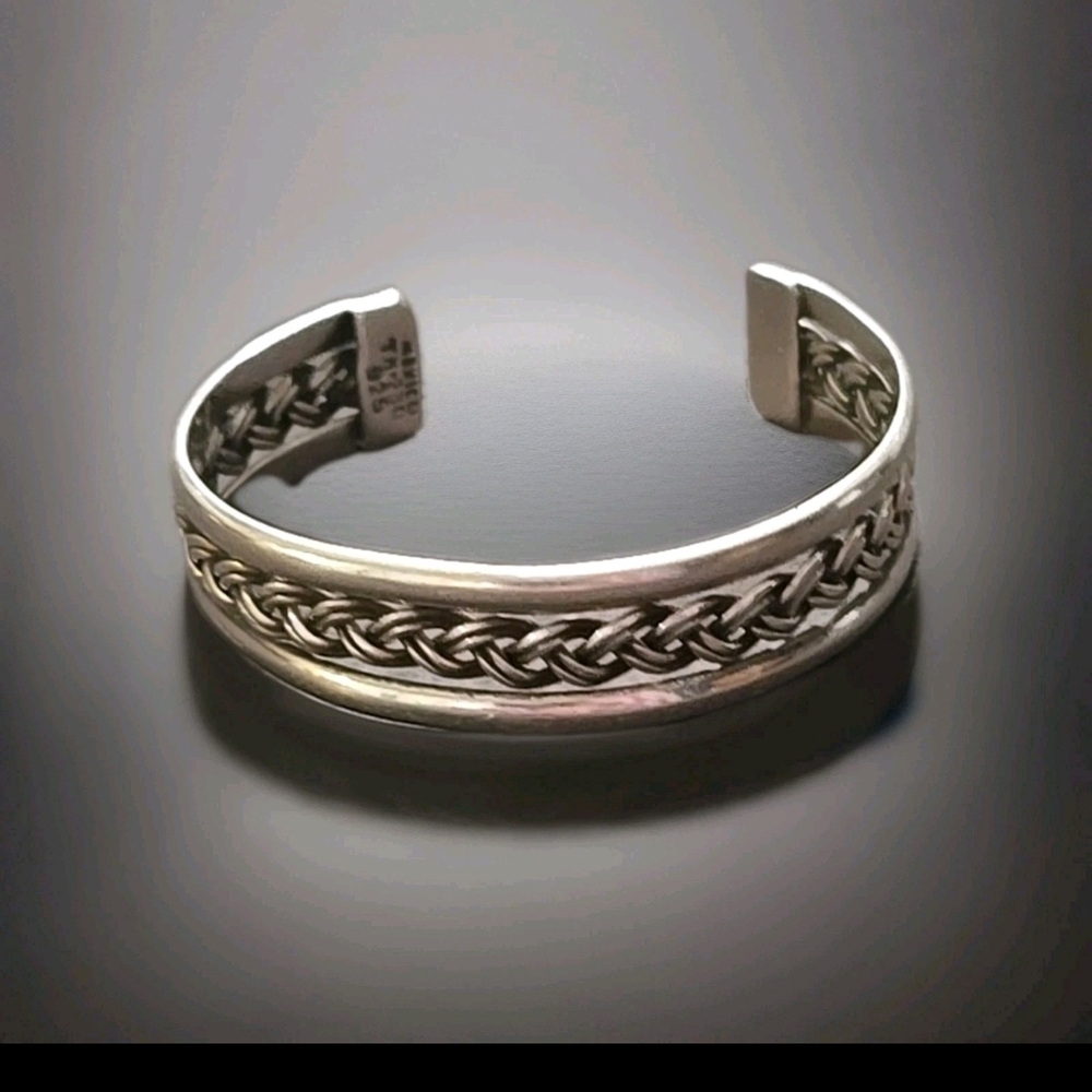 Braided Sterling Silver Open Cuff Bracelet - Women's Silver Cuff